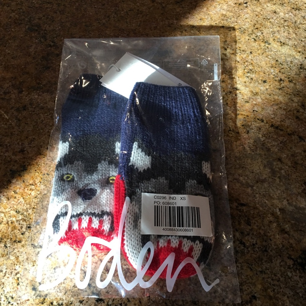 Mini Boden blue cable knit wolf mittens XS 2y NEW - Picture 4 of 4